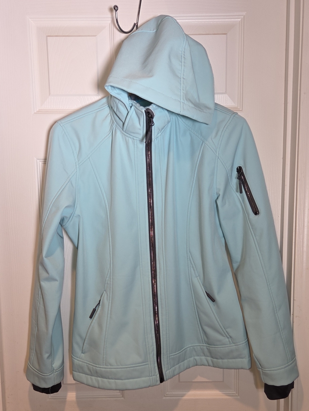Free Country Women’s Hooded Softshell Jacket - Light Teal Blue Size L